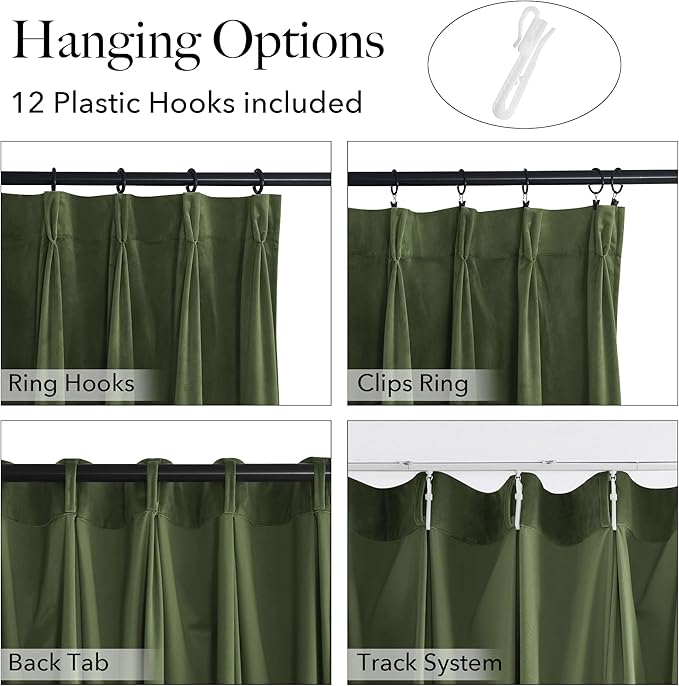 StangH Moss Green Velvet Curtains 84 inch Length 2 Panels, Pinch Pleated Room Darkening Curtains & Drapes Luxury Thermal Insulated Decorative Plush Panels for Bedroom Living Room, W38 x L84