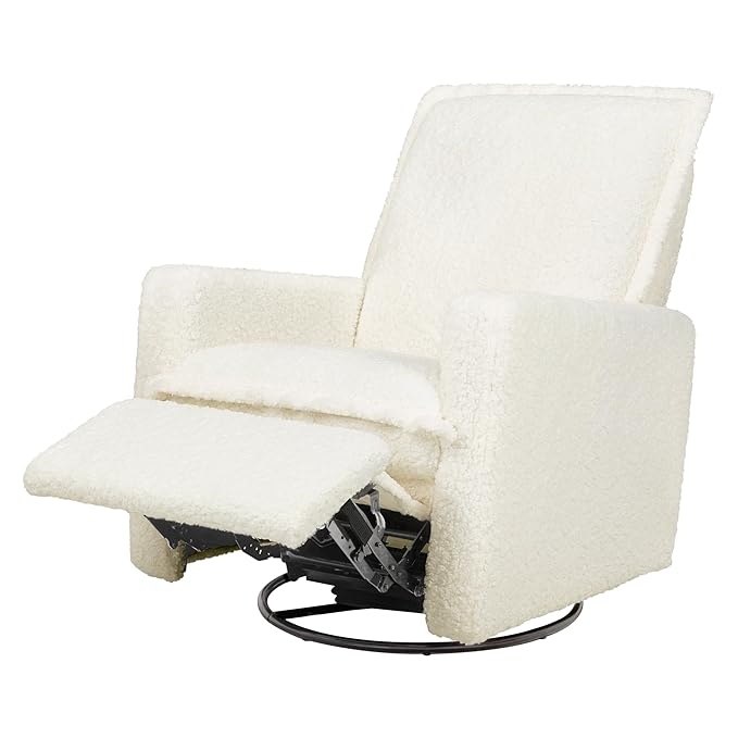 Babyletto Cali Flange Recliner and Swivel Glider in Cream Shearling, Water Repellent & Stain Resistant, Greenguard Gold and CertiPUR-US Certified