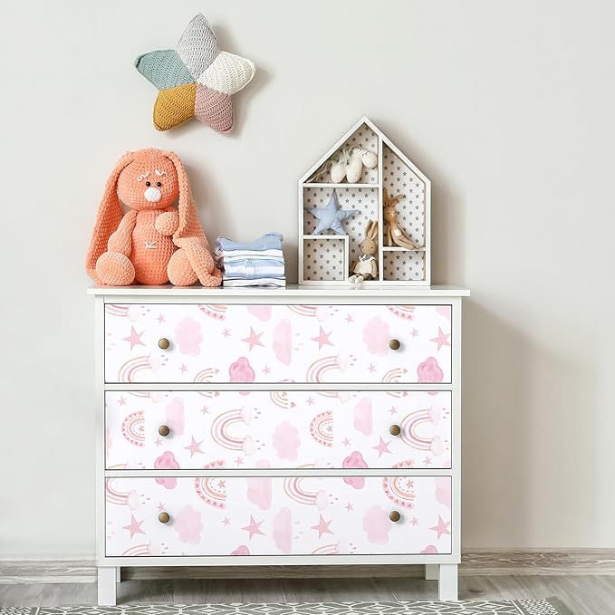 CHIHUT 17.7”x236” Boho Wallpaper Peel and Stick Pink Cloud Star Rainbow Wallpaper for Kids Room Nursery Decorative Cute Kids Wall Paper Roll Waterproof Self Adhesive Vinyl Rainbow Wall Mural
