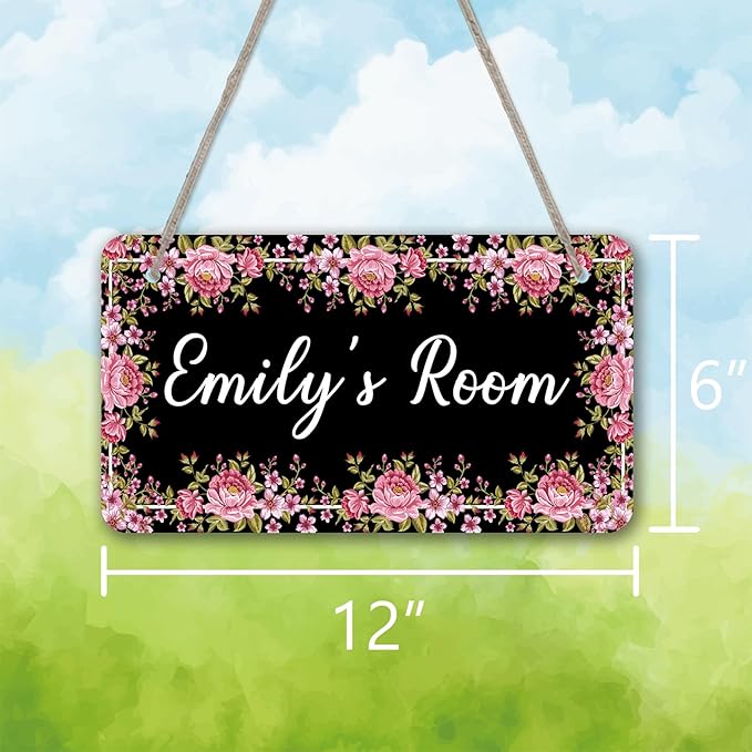 Bedroom Decor for Girls Floral Wall Sign for Teen Room Decor Personalized Room Door Sign Custom Name Kids Bedroom Door Hanger Signs Toddler Baby Nursery Wood Art Wall Plaque 12x6
