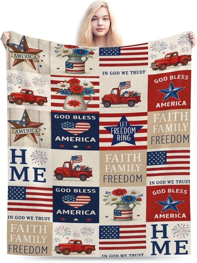 American Flag Blanket Patriotic Throw Blanket National Flag Soft Cozy Fleece Fuzzy Stuffed Plush Flannel Gifts for Girls Women Boys Kids Adults60 X80