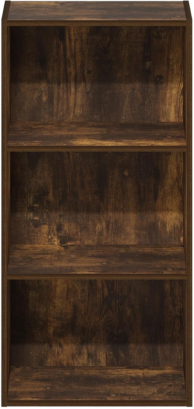 Furinno LUDER Book Shelf, 3-Tier Modern Bookshelf, Open Shelves Bookcase 9.3 x 16 x 31.4, for Living Room, Bedroom, Home Office, Amber Pine