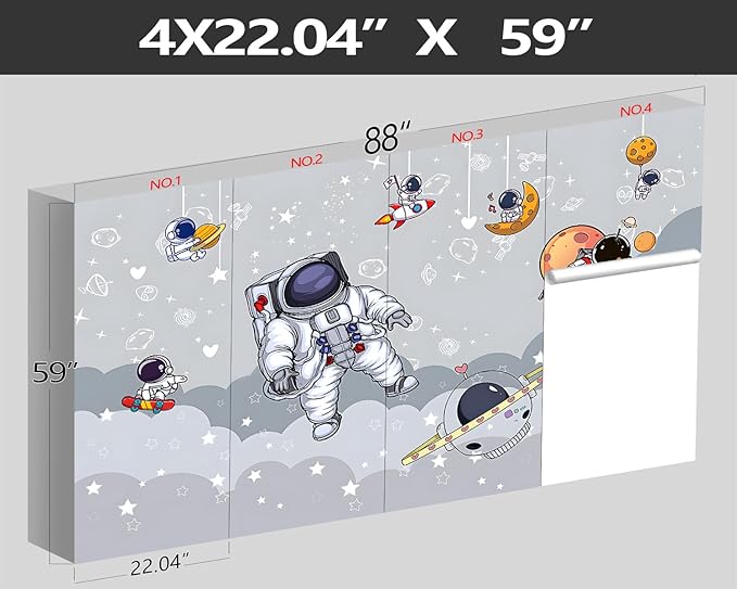 XMPMBM-3d Cartoon Astronauts Starship Nursery Room Fabric Wallpaper Hand-Painted Graffiti Planet Kids Gaming Room Wall Mural-W 88" X H 59"（36 Square Foot）