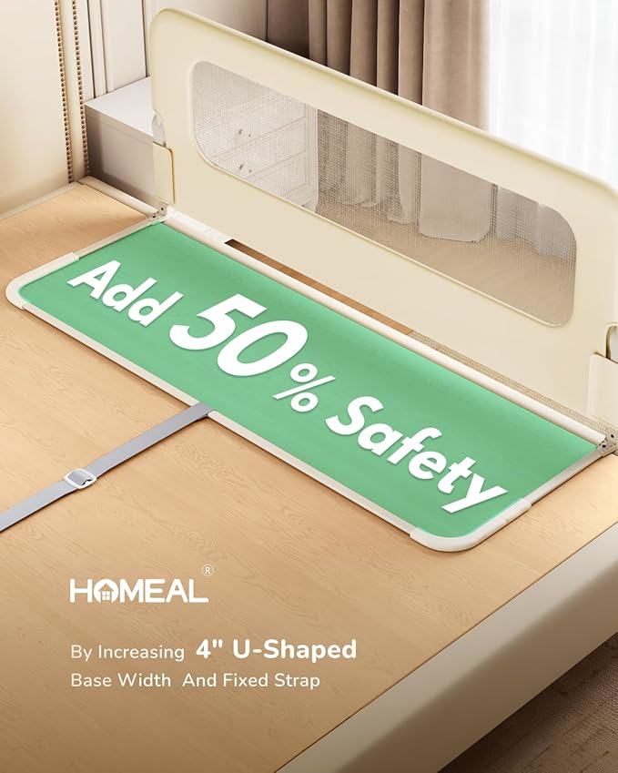 HOMEAL Bed Rail for Toddlers with U-Shape Base - 47"x24" Foldable Baby Bed Rail Guard for King Queen Full Twin Size Bed, Beige, 1 Pack