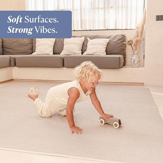 Toddlekind Premium Foam Playmat, 4 x 6 feet, 6 Tile Extra Thick Foam Floor Puzzle Mat for Babies/Toddlers Stylish, Non-Toxic, Odorless. Perfect for Tummy Time, Crawling, and Play. 0m+ (Beige/Brown)