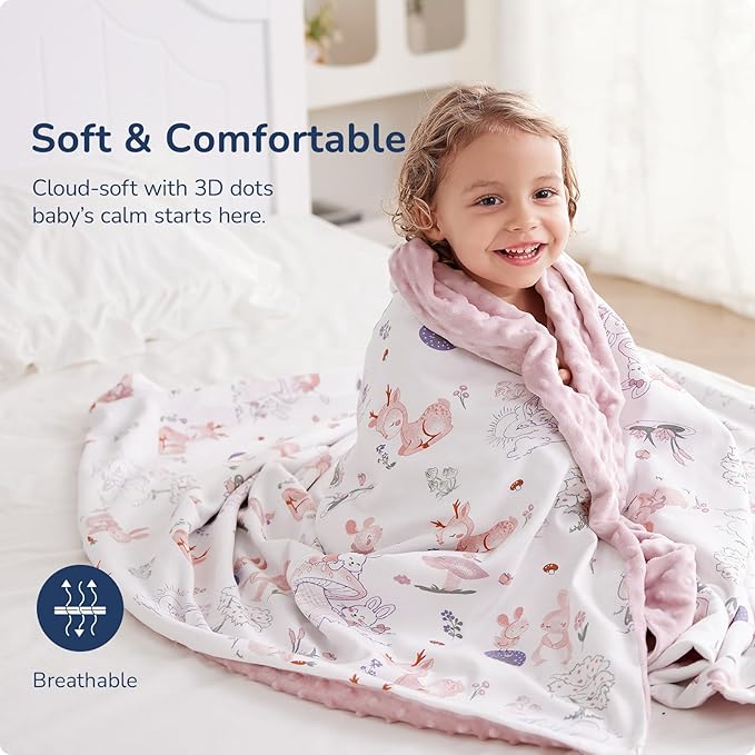 Baby Blankets for Girls, Reversible Super Soft Blankets for Toddlers with Cotton Front and Dotted Fleece Backing, Lightweight and Warm Crib Blanket for All Seasons 30"x40"(Bunny)