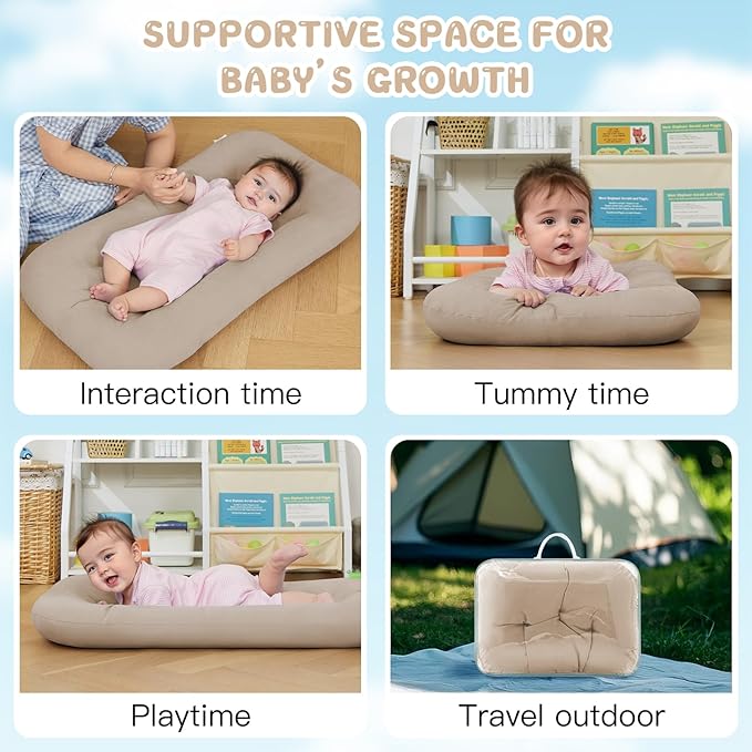 Baby Lounger for Newborn, Bionic Design Baby Lounger, Soft Organic Cotton Breathable Lounger for Infants 0-18 Months (Cream Grey)