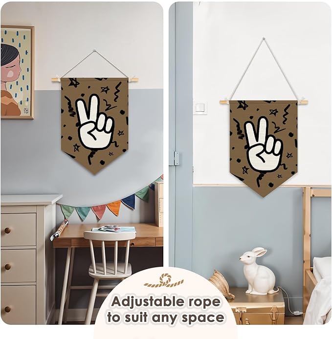 Wheatwin Boys Room Decor, Trendy Retro Wall Decor for Kids Toddler Nursery Room Bedroom Playroom, Peace Sign Brown Wall Hanging Pennant Flag Banner 15x11 Inch