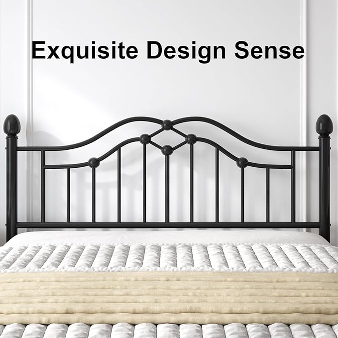 Queen Size Bed Frame, Metal Platform Bed with Victorian Headboard and Footboard, Strong Metal Slats Support, Mattress Foundation No Box Spring Needed, Easy Assembly, Noise Free, Black