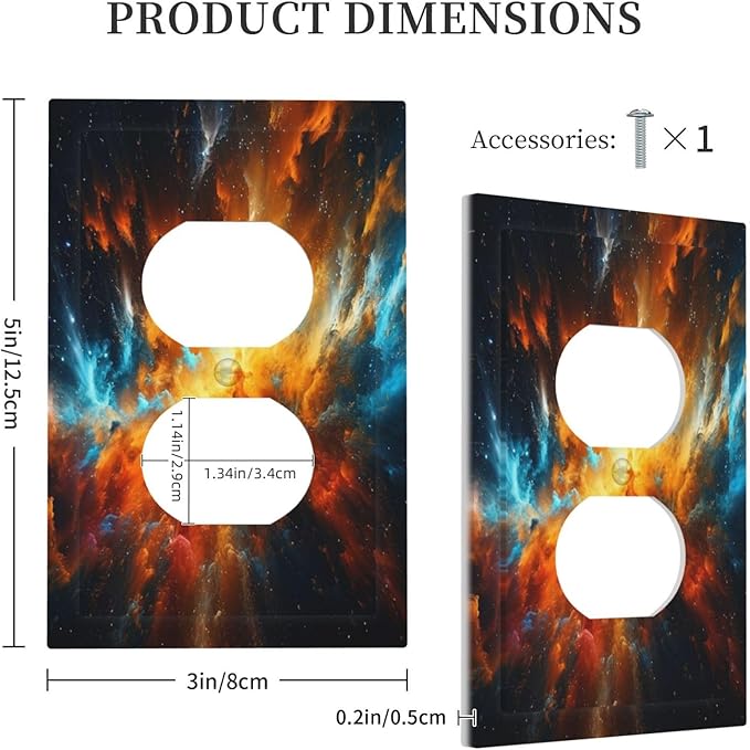 Decorative Outlet Covers Cosmic Outer Space Nebula Explosion 3 Gang Duplex Switch plate Covers Electrical Switch plate Covers Wall Plates Receptacle Covers for Bathroom Home Decor
