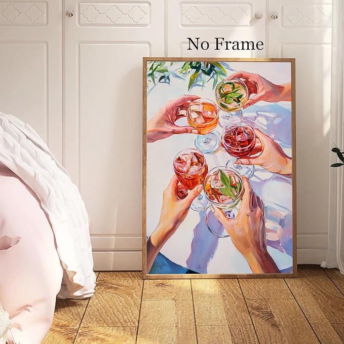 Cheers Canvas Wall Art Bar Cart Wall Art Wine Cheers Painting Cocktail Prints Cocktail Prints Trendy Alcoholic Painting Alcoholic Beverage Poster Funky Bar Cart Picture For Room 16x24inch No Frame
