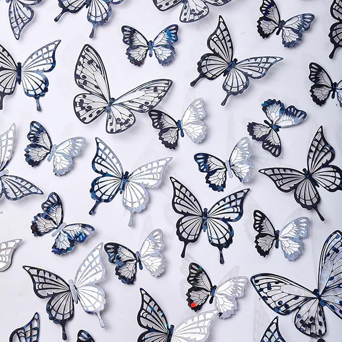 60Pcs Butterfly Wall Stickers 3D Butterflies Stickers Removable Mural Decor for Kids Room Bedroom Decor Living Room Decor (Black)