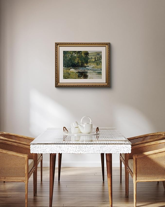 ARPEOTCY Vintage Gold Framed Wall Art, Nature Streamside Retro Paintings, Canvas Prints Artwork with Antique Frame, Victorian Wall Pictures Decor for Living Room Gallery Room 13x16 inch