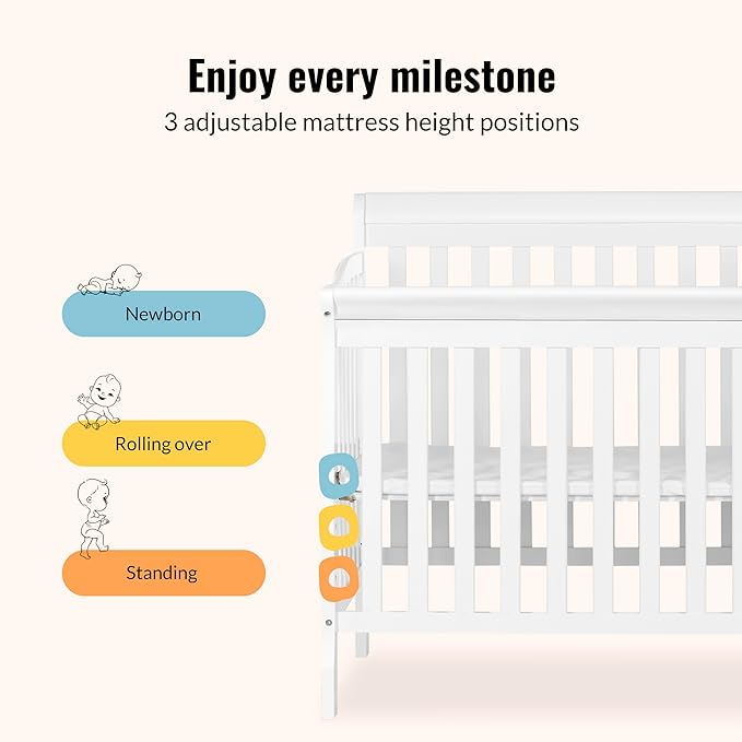 Dream On Me Jayden 4‑in‑1 Mini Convertible Baby Crib & Changer with Storage in White, Pinewood, GreenGuard Gold & JPMA, 1” Mattress Pad, 3 Mattress Heights, Converts to Mini Day & Twin-Size Bed