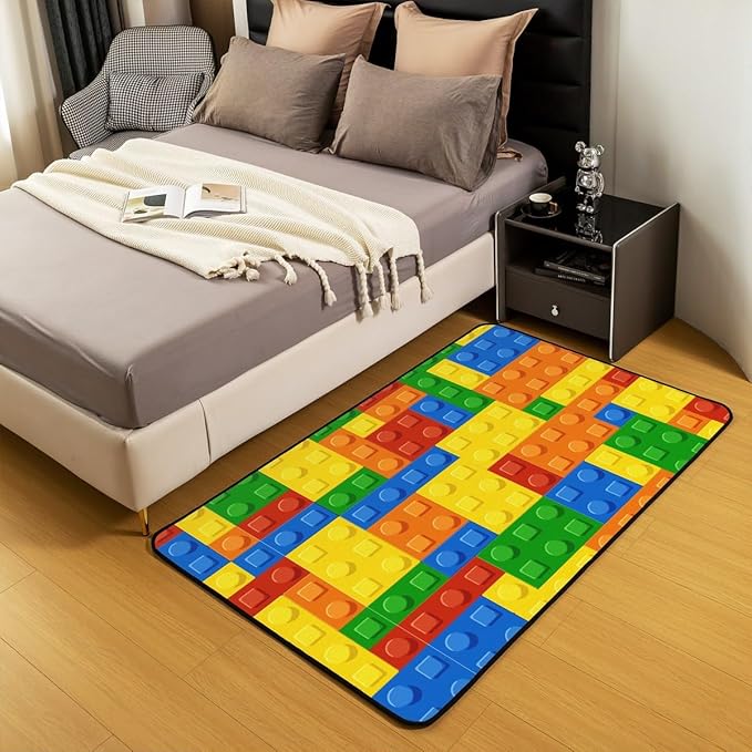 jejeloiu Building Blocks Decorative Carpet Area Rug 4x5 Kids Boys Girls Colorful Geometric Living Room Rugs for Bedroom Area Rug 4x5 Carpet Kitchen
