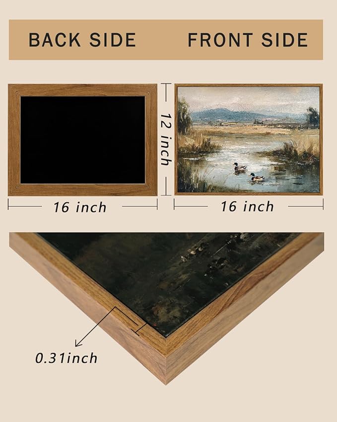 ARPEOTCY Vintage Framed Canvas Wall Art, 12x16inch, Farmhouse Mallard Duck Pond Wall Decor, Country Art Prints Home Decorations, Landscape Paintings for Living Room Bedroom Shelf Decor