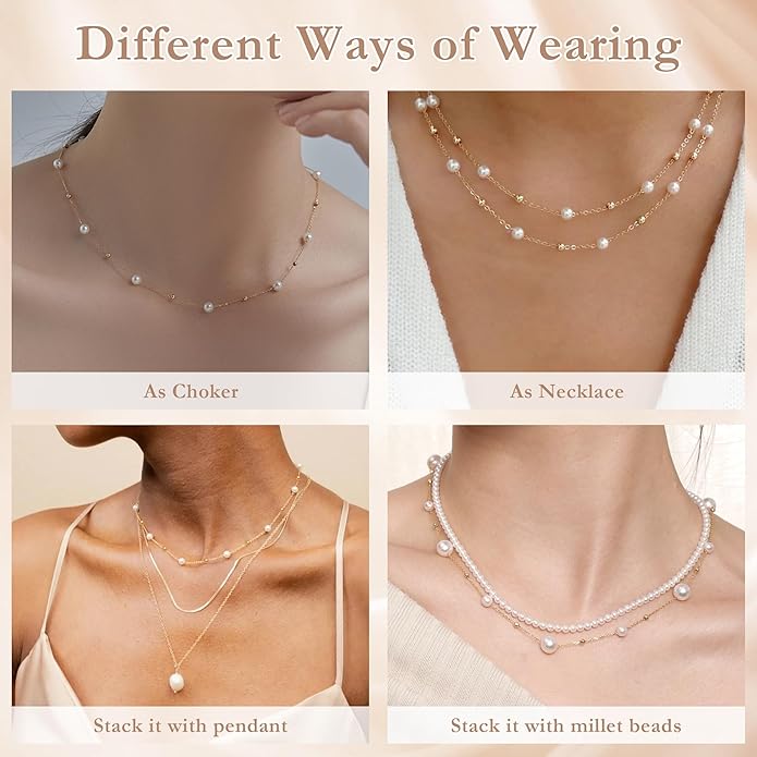 SmileBelle Pearl Necklaces for Women, Daisy Pearl Choker as Christmas Stocking Stuffers for Teens, Silver Daisy Pearls Jewelry Trendy Stuff Birthday Gifts 3 Pearls White Necklace as Wedding Jewelry