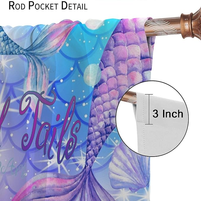 Dream Mermaid Curtain Colorful Mermaid Shell Ocean Theme Fantasy Blackout Curtains for Kids Boys Girls Bedroom Nursery Room Decor Rod Pocket Window Drapes 42x45in