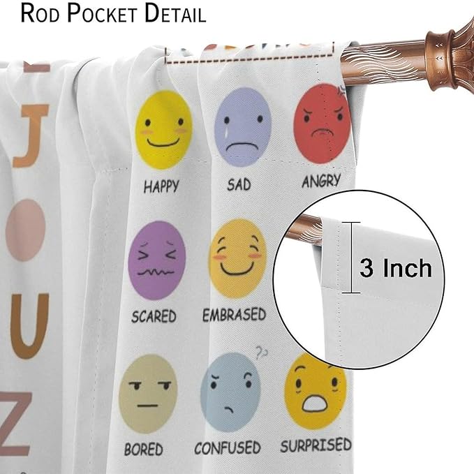 Kids Educational Curtain,Pastel ABC Alphabet Continents Map Numbers Shapes Weather Learning Tools Boy Girl Nursery Rod Pocket Blackout Window Treatments for Bedroom Living Room 42" W X 45" L