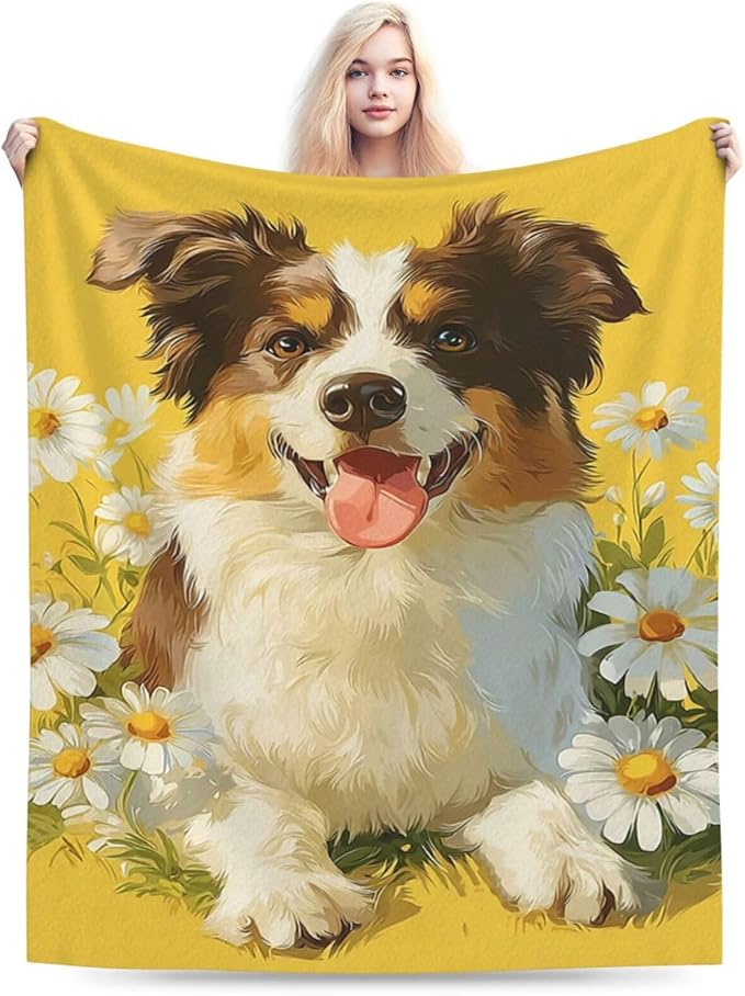 Australian Shepherd Blanket Cute Dog Throw Blanket Puppy Soft Cozy Fleece Fuzzy Stuffed Plush Flannel Animal Gifts for Girls Women Boys Kids Adults 50"X60"