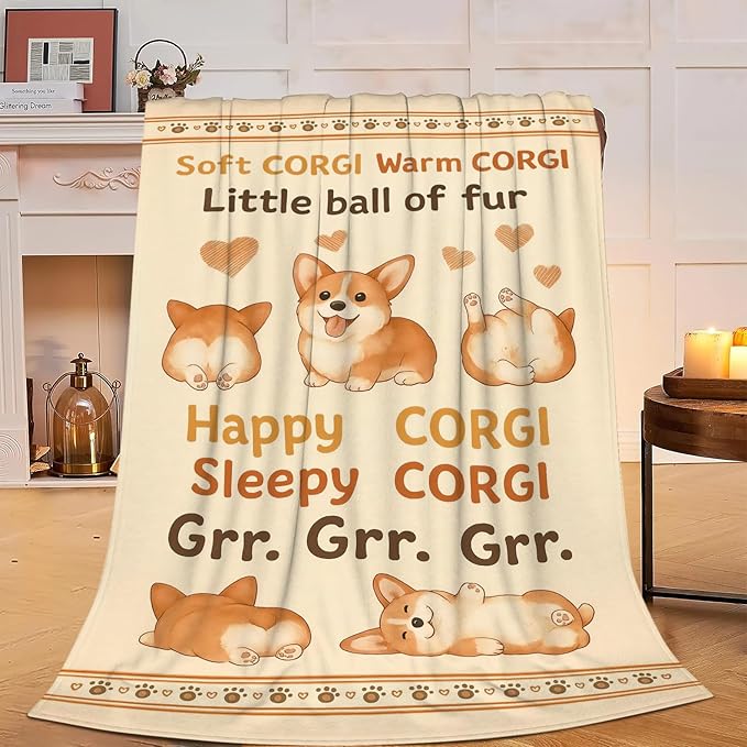 Cute Corgi Throw Blanket Funny Pet Dog Nursery Soft Cozy Fleece Fuzzy Plush Warm Stuff Puppy Animal Bedding Blanket Gifts for Corgi Lovers Boys Girls Kids Adult Men Women 40"X50"