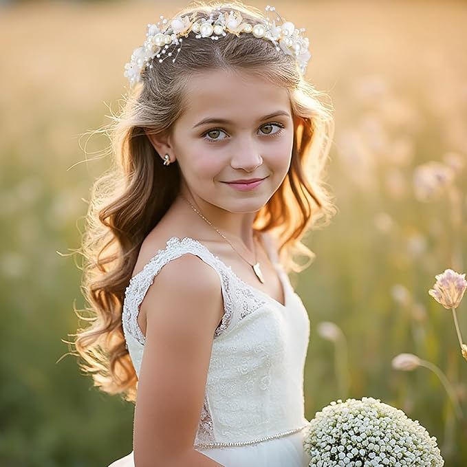 MAQUITA 4 Pcs Flower Girl Headpiece Rhinestone Crystal Wedding Headband Bridal Flower Headband for Girls Baby Hair