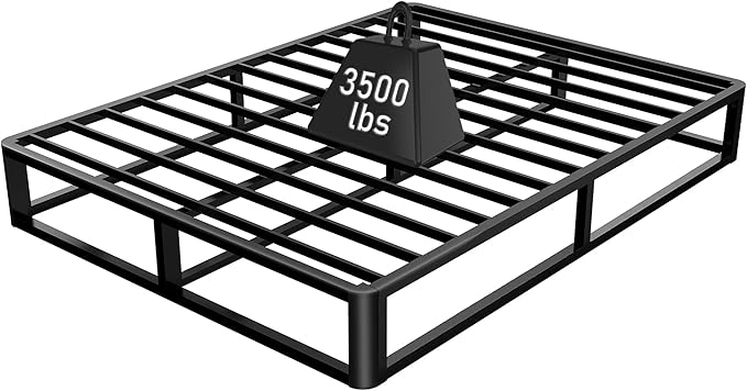 Upgrade Anti Bending and Round Corner Legs 10 inch Metal Queen Bed Frame 3500 LBS Heavy Steel Slats Support Platform Bed Frames No Box Spring Needed Platform Noise Free Easy Assembly