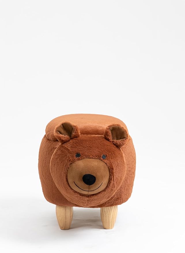 Home 2 Office Bear Ottoman for Kids' Bedroom, Playroom, Nursery, and Living Room, Animal Ottoman with Storage, Footstool for Kids, Brown