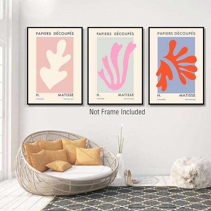 Henri Matisse Wall Art Abstract Plants Canvas Painting Prints Pink Leaves Canvas Abstract Art Prints,Matisse Prints, Art Exhibition Poster Leaves and Flower Nordic Modern Picture for Living Room On