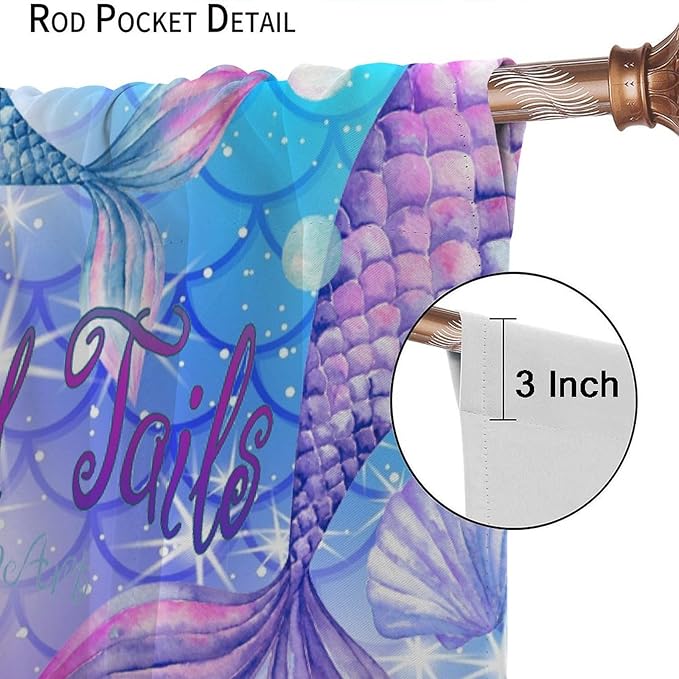 Dream Mermaid Curtain Colorful Mermaid Shell Ocean Theme Fantasy Blackout Curtains for Kids Boys Girls Bedroom Nursery Room Decor Rod Pocket Window Drapes 63x72in