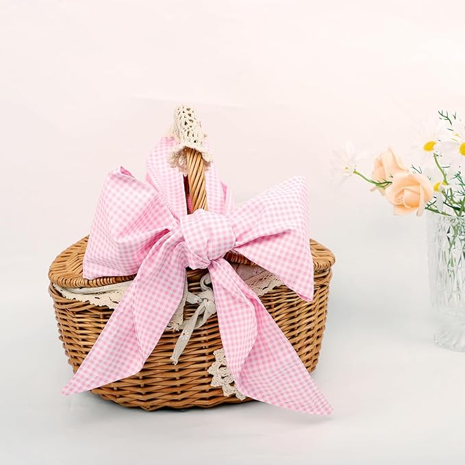Newborn Swaddle Sash, Soft Cotton Bow Decorative Strap for Swaddles, Adorable Maternity Bow Sash, 70x5.5 Inch, Pink Plaid