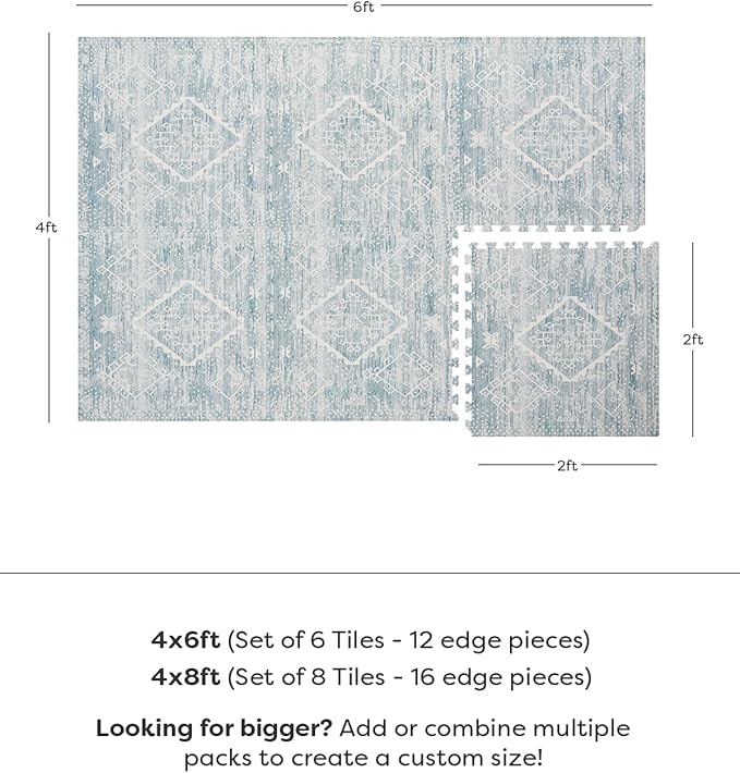 House of Noa Baby Play Mat – 4x6 Indigo Ula – Set of 6 Tiles – Cushioned EVA Foam Play Mat for Floor, Soft Interlocking Baby Crawling Mats for Hard Floors
