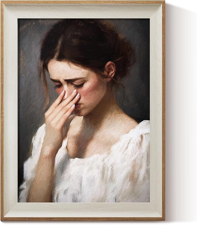Framed Canvas Wall Art, 12x16 Inch Vintage Inspired Portrait of Woman with Subtle Humor, Classic Oil Painting Style Funny Bathroom and Bedroom Decor