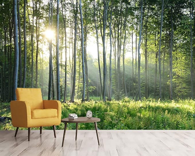 Sunshine Forest Mural Wallpaper Landscape Tree Wallpaper Large Nature Scenery Wall Mural for Living Room (not self-Adhesive)
