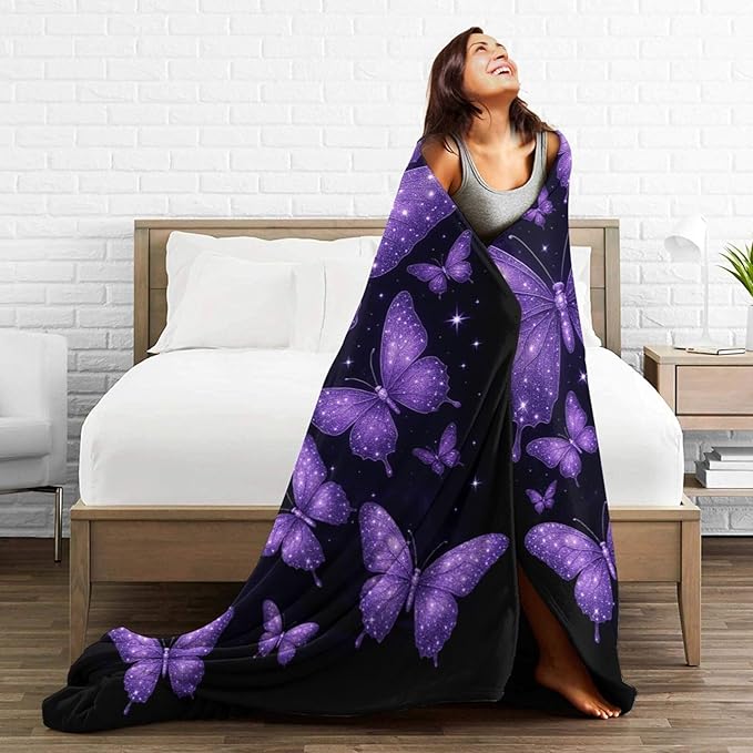 Butterfly Throw Blanket Purple Butterflies Fleece Blanket Soft Cozy Fuzzy Plush Warm Stuff Beautiful Butterfly Bedding Blankets Gifts for Kids Adult Men Women 50"X60"