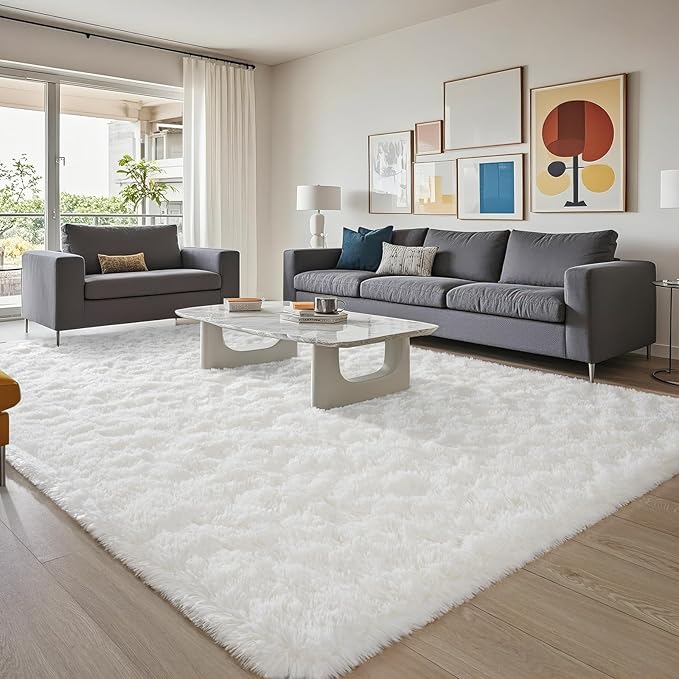 BENRON Soft Fluffy Rugs for Living Room 8 x 10 Cream White, Extra Large Area Rug for Bedroom Dining Table Office Kids Nursery Room, Machine Washable