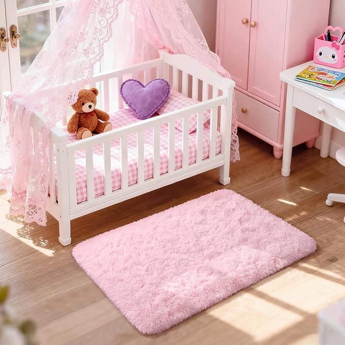 Merelax Soft Modern Indoor Shaggy Area Rug for Bedroom Livingroom Dorm Kids Room Home Decorative, Non-Slip Plush Fluffy Furry Fur Rugs Comfy Nursery Accent Floor Carpet 2x3 Feet, Pink