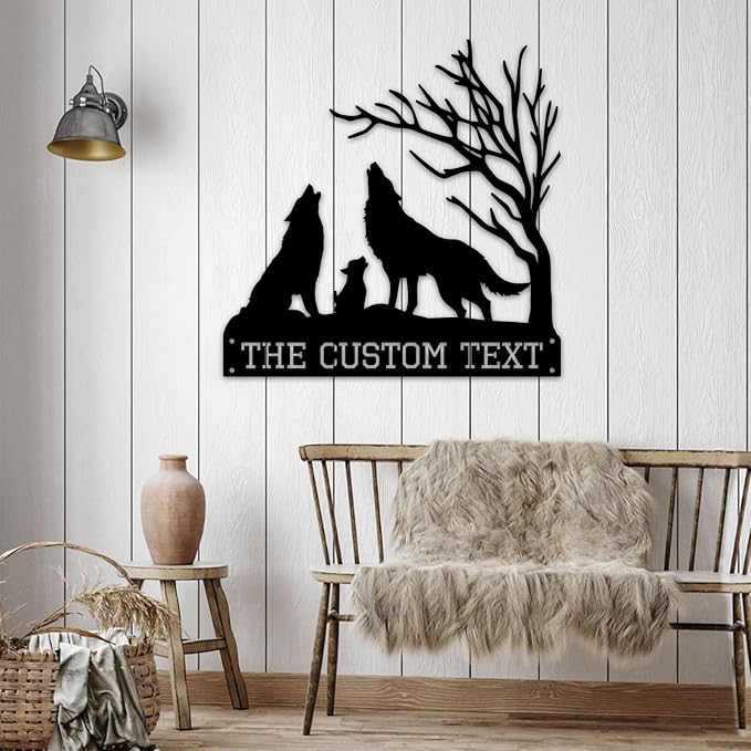 Custom Wolves Metal Sign, Personalized Metal Wall Art, Family Name Sign, Porch Sign, Room Decor, Cabin Decor, Birthday Gift for Nature/Wolves Lover