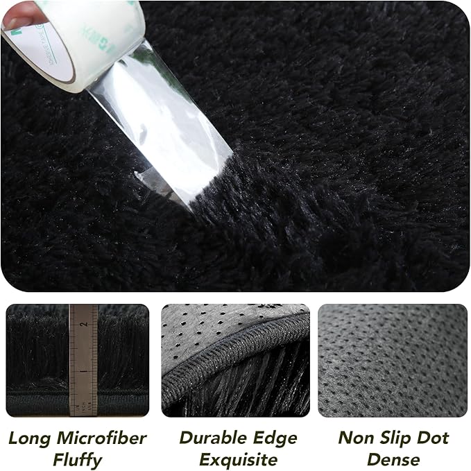 CAIYUECS Black Round Rug for Bedroom 4x4Feet: Soft and Fluffy Area Rug for Boys Bedroom- Black Oval Furry Plush Rug for Kids Room, Nursery, 4ft