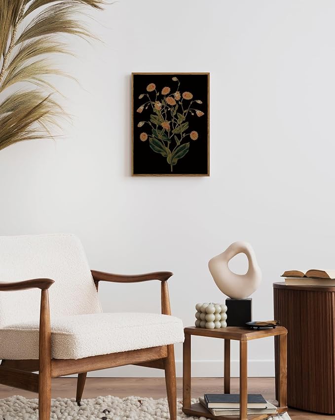 ARPEOTCY Vintage Framed Canvas Wall Art, 12x16inch, Farmhouse Dark Floral Wall Decor, Moody Art Prints Home Decorations, Wildflower Botanical Paintings for Living Room Bedroom Office Decor