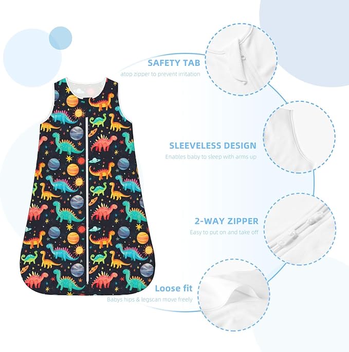 Baby Sleep Sack Sleeveless Sleeping Bag Wearable Blanket Soft Breathable Toddler Sleep Bag Colorful Dinosaur
