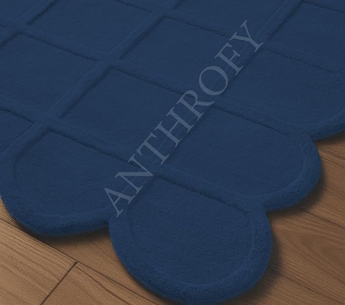 Selena Scallop Area Rug – 3’ x 5' – Handmade Wool Area Rugs – Navy Blue – Rugs for Living Room, Bedroom – Anti-Skid – Carpets with Non-Slip Natural Backing with 100% Cotton