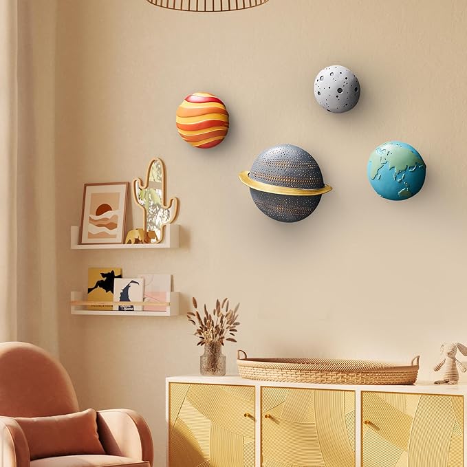 XGZY XGZY4PCS Planet Wall Hanging Set: Simple 3D Relief Art Wall Hanging Set, Fun Decoration for Living Room, Entrance, and Study
