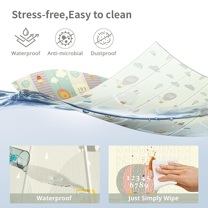 UANLAUO Foam Playmat for Babies Kids Play Mat, Foldable Baby Play Mats for Floor 71 x59, Infant Floor Mats - Reversible, Easy Storage and Travel, Waterproof Activity PlayMats for Toddlers