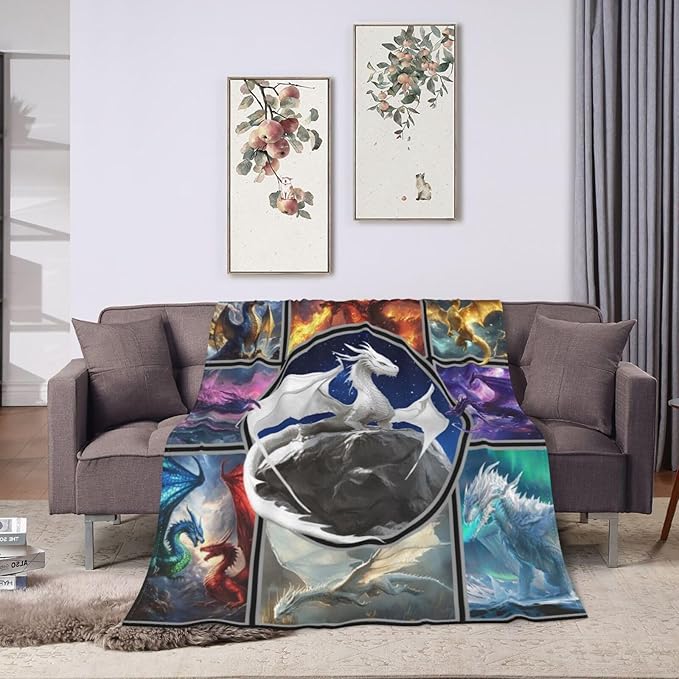 Dragon Blanket Dragon Decor Throw Blanket Super Soft Flannel Lightweight Fluffy Plush Cozy Fuzzy Fleece Gifts Blanket for Kids Boys Girls Women Adults for Bed Sofa 50"X60"