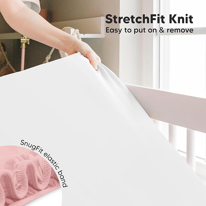 KeaBabies 2-Pack Baby Crib Sheets for Boys, Girls - 52x28 Viscose Derived from Bamboo Toddler Bed Sheets Neutral, Fitted Crib Mattress Cover for Standard Baby Bedding, Soft & Cozy (Rose)