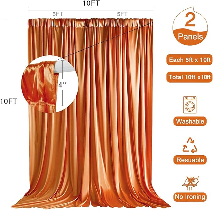 10x10ft Orange Photo Curtains Backdrop Weddings Curtains Orange Wedding Backdrop for Wedding Graduation Birthday Party Photography YUNBSDJ085