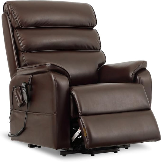 DYNOX 400 lbs Big & Tall Power Lift Recliner Chair for Elderly, Oversized Wide Dual Motor Lay Flat Infinite Positions Recliner with Heat and Massage(9298W,Faux Leather,Brown)