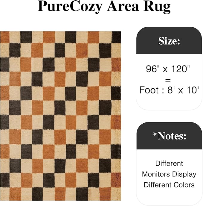 Checkered Rug 8x10 for Living Room, Colorful Modern Shag Rug Washable Non-Slip Large Area Rug Super Soft Indoor Fuzzy Carpet Fluffy Rugs for Bedroom Home Aesthetic Decor