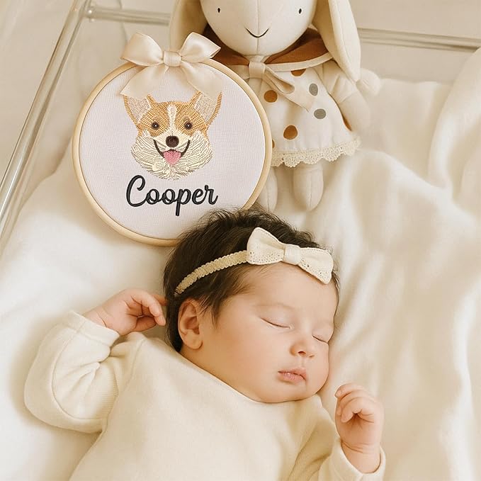 Personalized Baby Name Sign Welcome Baby Announcement Sign Newborn Baby Embroidery Hoop with Bows Baby Hospital Name Sign Custom Infant Baby Name Baby Shower Gifts (10)